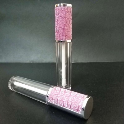 2021 low moq empty new round pink top glitter lip gloss packaging luxury rhinestone lipgloss container wand tubes with brush 5ml