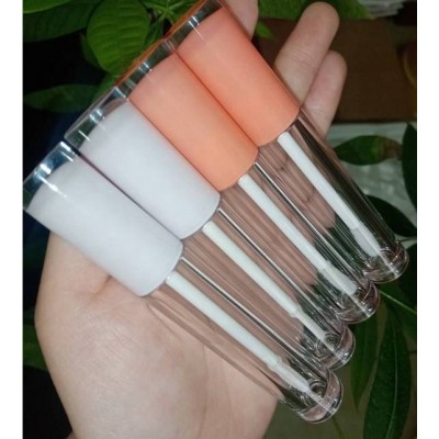 2021 luxury clear top white  thick wall lip gloss tube 5ml empty lipgloss container packaging bottle with brush