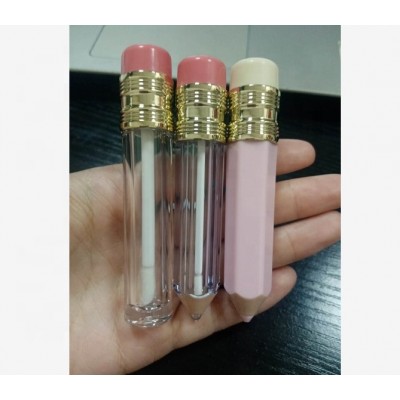 2020 low moq empty hot selling cute colorful pink clear pencil lipgloss packaging containers tube with brush wands for kids