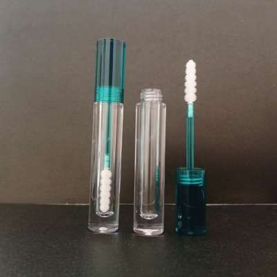 2020 low moq empty cylinder thick clear green teal mascara bottle round eyelash container packaging wand tubes with brush 4ml