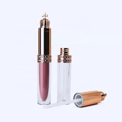 2020 low moq new luxury clear gold crown top lipgloss container unique pretty lip gloss packaging tubes with brush wands 5ml