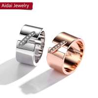 Stainless Steel Zircon women Ring Minimalist Jewelry Fashion Rose gold 15mm Big Rings