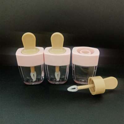 2020 low moq empty cute clear pink popsicle lip gloss container tube kids ice cream shaped lipgloss packaging with heart brush