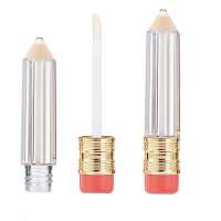 Cute Mini Pencil Shaped Empty Lip Gloss Tube Containers Refillable Clear Lip Balm Bottles Makeup with Brush Tip Applicator