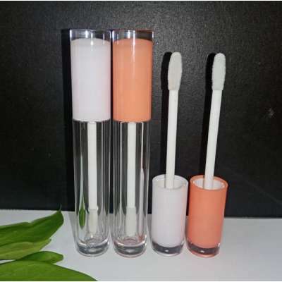 2020 new low moq empty round white orange top 5ml clear lipgloss packaging lip gloss container tubes with soft brush wands