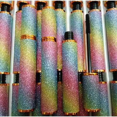 2020 new low moq empty round rose gold glitter mascara container eyelash packaging lip gloss bottle rainbow tube with wand brush