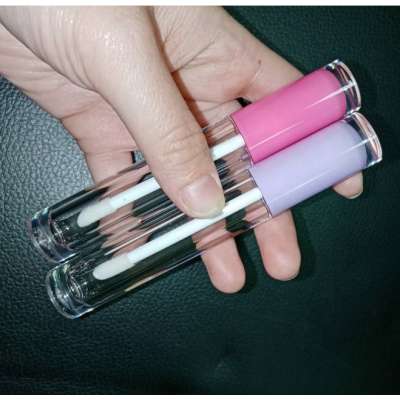 2020 new low moq clear pink purple top round lip gloss tube liquid lipstick container packaging with brush wands