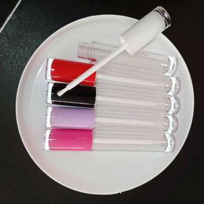 2020 low moq empty cylinder clear black lipgloss packaging soft tip brush liquid lipstick container purple lip gloss wand tubes