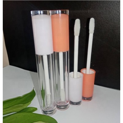 2020 low moq empty cylinder round clear white top lip gloss tube packaging orange lipgloss container bottle with wands brush