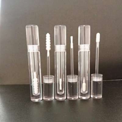 2020 low moq empty luxury petg cylinder clear wand lip gloss container crystal lipgloss mascara tube with soft brush applicator