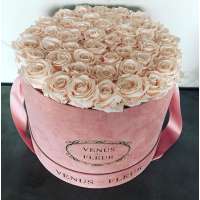 Luxury Pink Suede Velvet Round Cardboard Box Flower Rose Boxes